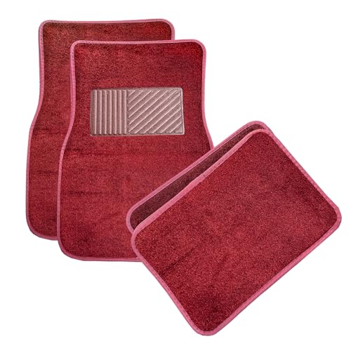 MUQIDA 4PCS Car Floor Mats, Anti-Slip Waterproof Car Carpets with Safety Heel Pad, Heavy Duty Floor Mat for All Weather Protection, Universal Trim to Fit for Sedans Trucks SUVs (Wine Red)