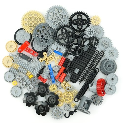 Image of BroTex Technical Parts Pieces Building Set Accessories, Gears Pins Connectors Wheels Axles Racks Differentials, Engine Kits Cars Compatible Major Brands