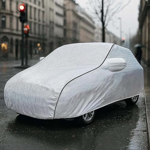 Image of Sulfar 100% Waterproof Car Body Cover Compatible with Mirror for Volkswagen Polo Equisite (Triple Stitched, Full Bottom Elastic, Magic Silver with Black Piping)
