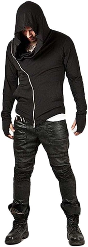 ZUEVI Men's Hoodies Cool Side Zipper Assassin Robe Jacket Cosplay Hooded Sweatshirts XX-Large Black