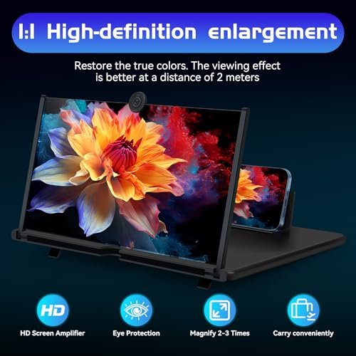 Handy vergrößerungs Bildschirm 14 Zoll, 3D HD Handy Lupe für Smartphone, Anti-Blaues, Faltbarer Ständer für Bildschirmlupen, Kompatibel Mit Allen Smartphone