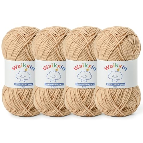 Image of Cotton Yarn for Crocheting - 524.9yds / 7.05oz Baby Yarn for Crocheting Soft - 100% Milk Cotton Yarn 5 Ply Crochet Amigurumi Yarn for Crafts&Puzzle /Socks /Hats(4 Khaki)