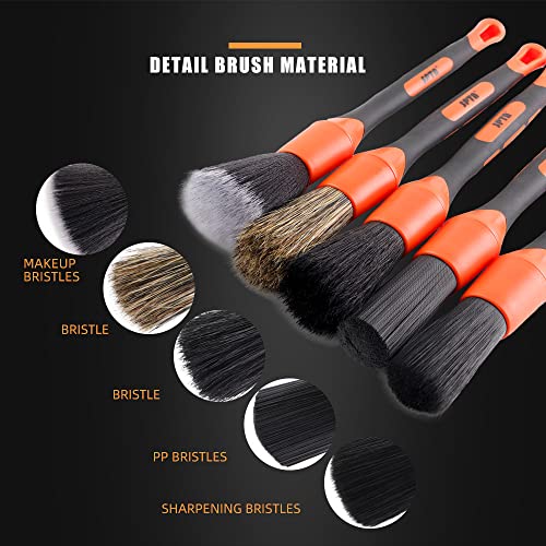 SPTA Car Detailing Brush Set, 5 Pack Soft Boar Hair Auto Detail Brush Kit with Elbow for Automotive Elegant Surface Interior Exterior Dashboard Emblems Panels Engine Bay Wheels Air Vent Seat Leather - Thumbnail 5