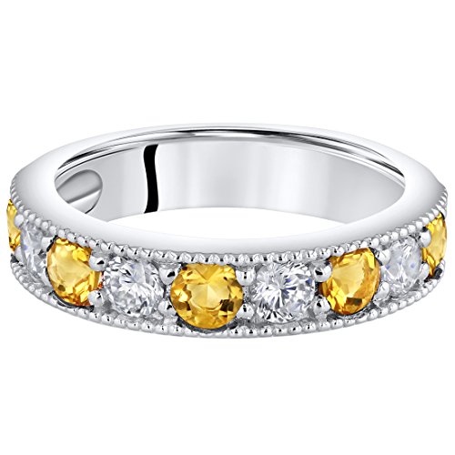 PEORA Sterling Silver 4mm Milgrain Half-Eternity Anniversary Wedding Ring Band for Women, Various Gemstones, Comfort Fit, Sizes 5 to 93