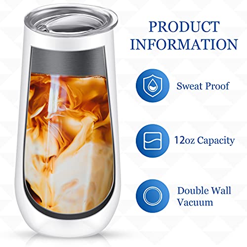 2 Packs Double-Insulated Stemless Champagne Flutes Wine Tumbler, Unbreakable Cocktail Cups Reusable Champagne Toasting Glasses With Lids (White, 12 Oz) #TOP15