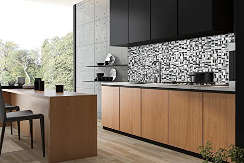 Parrotile Silver Glass Tile, 7/8 Inch Squared Black Glass Mosaic Tiles, 12X12 Inch Per Sheet Mesh Mounted, Mosaic Glass Tile For Kitchen Bath Shower Accent Wall Backsplash (Pack Of 5 Sheets) #TOP6
