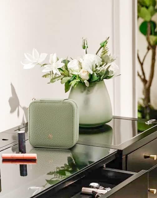 S.Leaf Travel Jewelry Organizer Boxes for Women Small Portable Necklace Earrings Bracelet Rings Travel Case Best Friend Birthday Gifts for Women Trendy (01_Lychee_Sage_Green) - Image 3