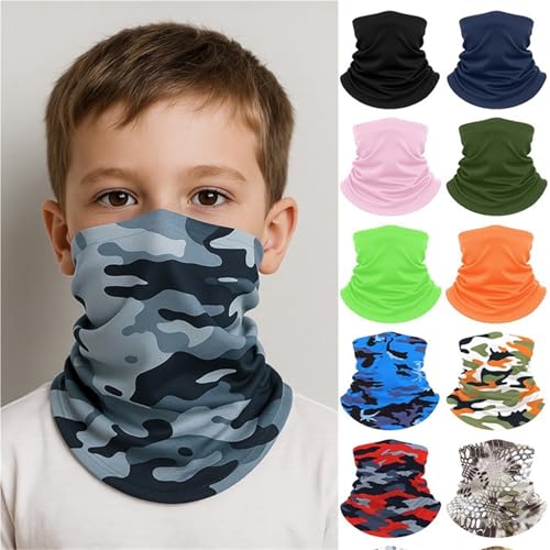 2 Pieces Children's Ice Silk Sunscreen Mask Headband Neck Gaiters Children's Sports Fishing Cycling Printed Juggling Headband(Camouflage Army Green)2
