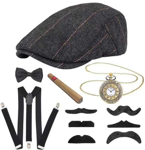 Acessórios para disfarces homem dos anos 20, disfarce de Gatsby máfia dos anos 20, acessórios de disfarce Gatsby, kit de disfarce para homem para graduação cosplay evento festa de gangster Halloween