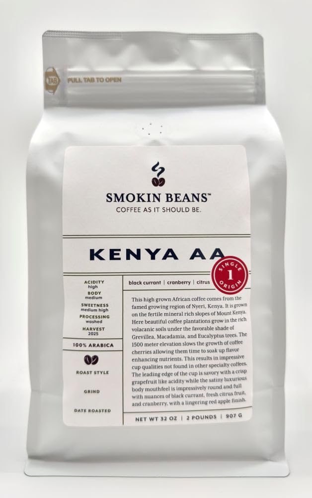 Smokin Beans 2-Pound Africa Kenya Aa Freshly Roasted Coffee, Washed Processing, Medium Roast, Premium Whole Bean Specialty Coffee