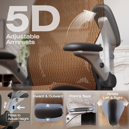 ELABEST X100 Ergonomic Office Chair with Footrest, Big and Tall Home Desk Chair with 5D Flip-Up Arms, Adjustable 3D Lumbar Support,High Back Rolling Computer Chair, Swivel Mesh Chairs