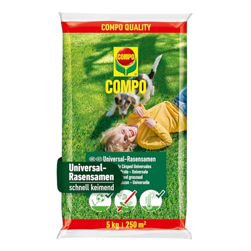 COMPO schnell keimende Universal Rasensamen 5kg für 250 m², für Spiel- und Sportrasen, ideal bei Hitze und Trockenheit, grün