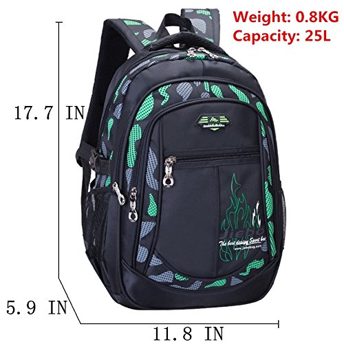 Backpack Boys Elementary School Bookbag Durable Heavy Duty Student Teenage Sturdy Kids Travel Waterproof Big (Green) Large3