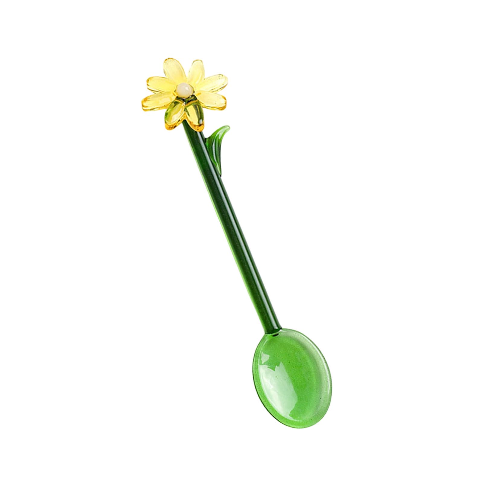 SHINLHUA Multipurpose Glass Stirring Spoon for Milk Juices Cocktails and Dessert with Colored Flower Head Stirrer Stirring Spoon