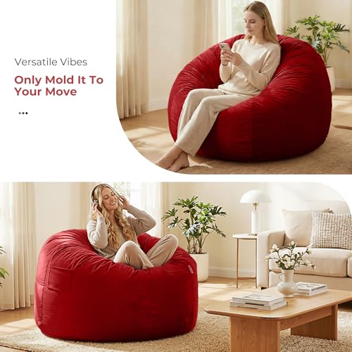 Image of HABUTWAY Bean Bag Chair: Giant 4' Memory Foam Furniture Bean Bag Chairs for Adults with Microfiber Cover 4Ft (Red)