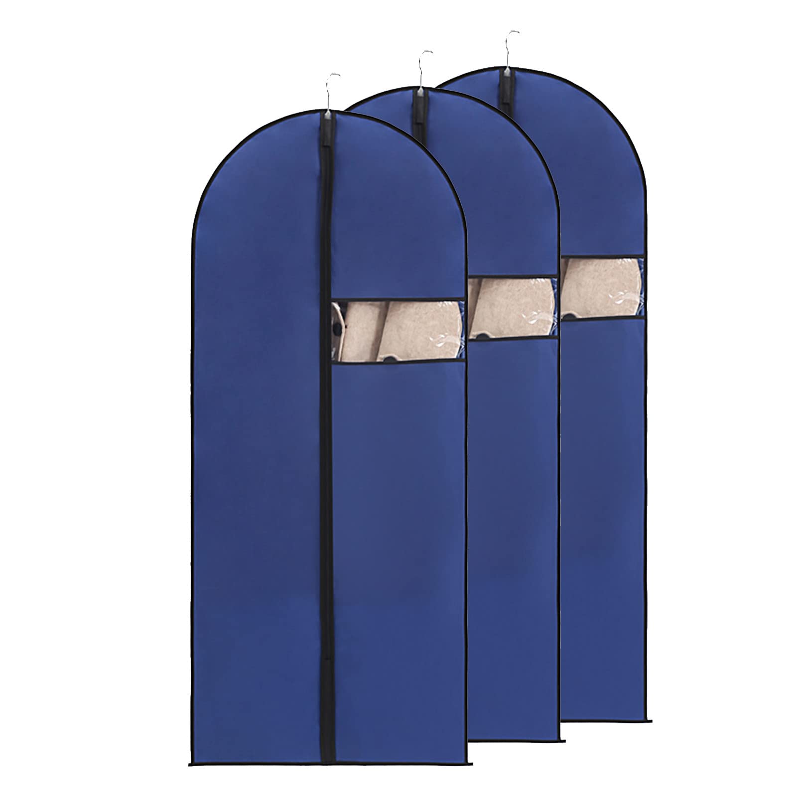 borsa per vestiti, Confezione da 3 con cerniera, 140 cm, custodie porta abiti soffietto, protettive traspiranti, for giacche e cappotti(Blue,60x120cm)