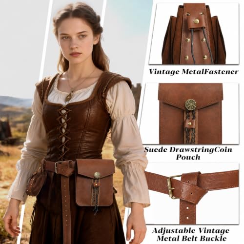 Image of Black Renaissance Pirate Belt with Pouch & Coin Purse Set