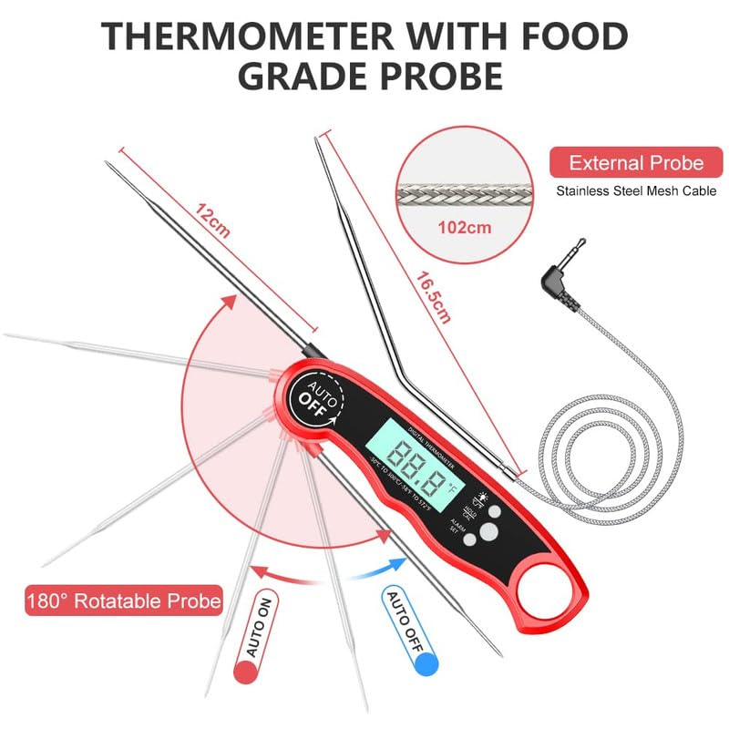 Miniatura 4 de Termómetro digital de carne, termómetro de lectura instantánea para alimentos con doble sonda, pantalla LCD retroiluminada, función de calibración,