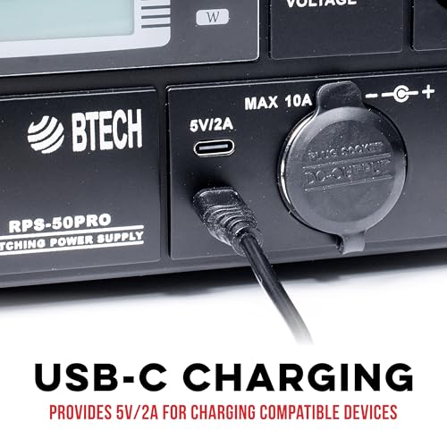 Image of BTECH RPS-50PRO 50A (50 Amp) Regulated Power Supply, AC-to-DC Bench Convertor, Adjustable 9-15V (Fixed 13.8V Option), Anderson Powerpole Connectors, Noise Offset, USB-C, and Cigarette Plug Outputs