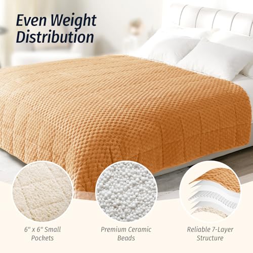Image of Wemore Fleece Weighted Blanket for Adults (60 inch x 80 inch 15lbs, Orange-Yellow), Dual Sided Cozy Soft Sherpa Heavy Blanket, 3D Imitation Turtle Shell Warm Jacquard Flannel Weighted Blankets