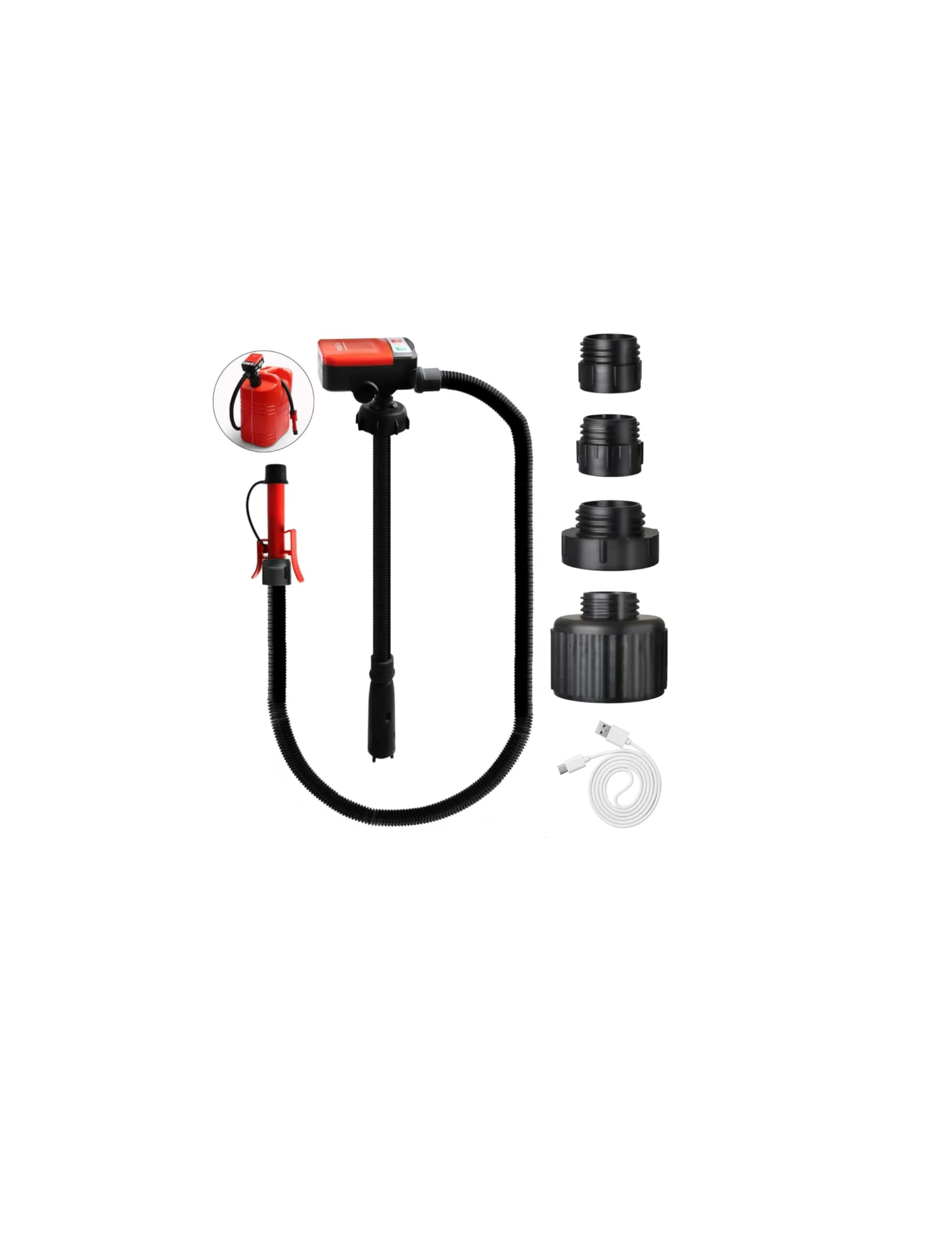Fuel Transfer Pump - USB Charging Electric Gas Pump for Gas Can - Gas Transfer Pump Battery Powered with Automatic Shut Off Nozzle, Fix Clip, Extra Long Hose Gas Can Jug Tank For Gasoline