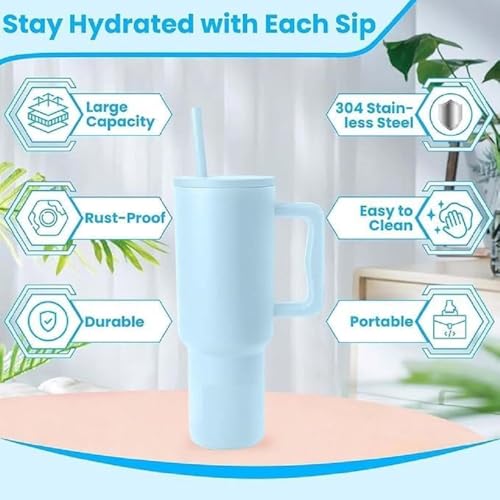 Image of Stainless Steel 1200 ml Vacuum Tumbler with Lid & Straw - Double‑Wall Insulated Cup for Travel, Gym & Office - Keeps Beverages Hot or Cold - 1.2 L Capacity (Light Sky Blue)