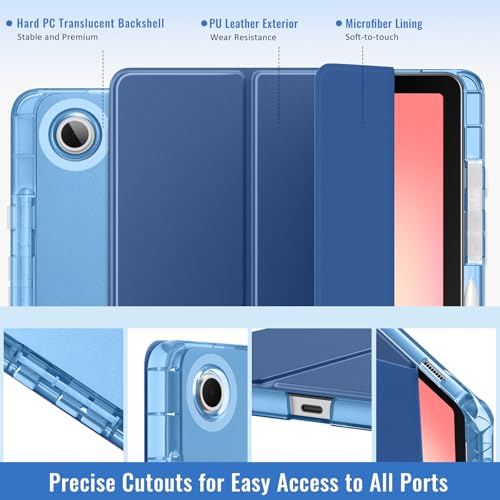 Image of MoKo Case for Samsung Galaxy Tab S10 Lite 10.9 Inch 2025 [SM-X400 /SM-X406B] with S Pen Holder, Slim Light Trifold Protective Cover with Hard PC Translucent Back Shell, Auto Wake /Sleep, Navy Blue