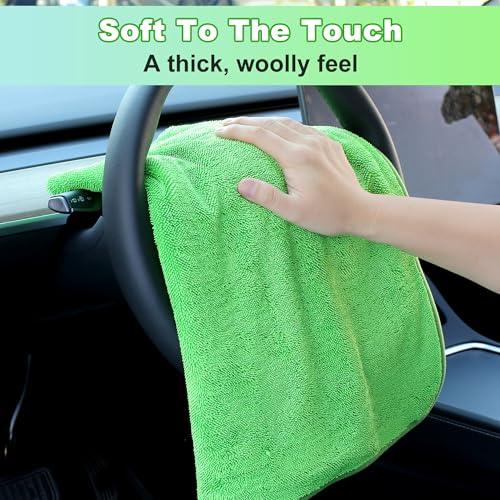 Image of JOYMOOP Microfiber Towels for Cars, 2 Pack 35.4 inch x 23.6 inch Car Drying Towel, Green Reusable Car Towel, Quick Drying Car Microfiber Cleaning Cloth for RVs, SUVs, Trucks