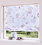 11-44689-5 Gardinenbox.eu Raffrollo, mit Universalband und Klett-Band, Voile Bedruckt Farbe Flieder, Transparent, inkl. Montageanleitung und Zubehör HxB 140x120 cm
