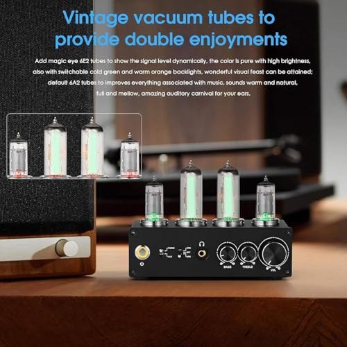 Phono Preamplificador de tubo de vacío con control de ganancia y perilla de volumen, compatible con reproductor de discos MM, RCA estéreo/3,5 mm para sistema de audio doméstico