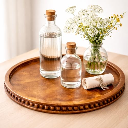 Image of Wooden Serving Tray for Food Drinks Decorative Platter for Coffee Table Rustic Farmhouse Trays Centerpiece for Home Decore Living Room Kitchen Counter Set of 1