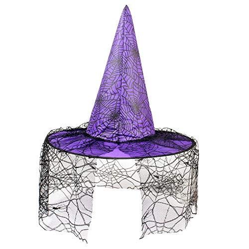 ZZTT Halloween Dress up 3pcs Halloween Spiderweb Witch Hat Decoration Props Non-Woven Pointed Hat Holiday Decoration