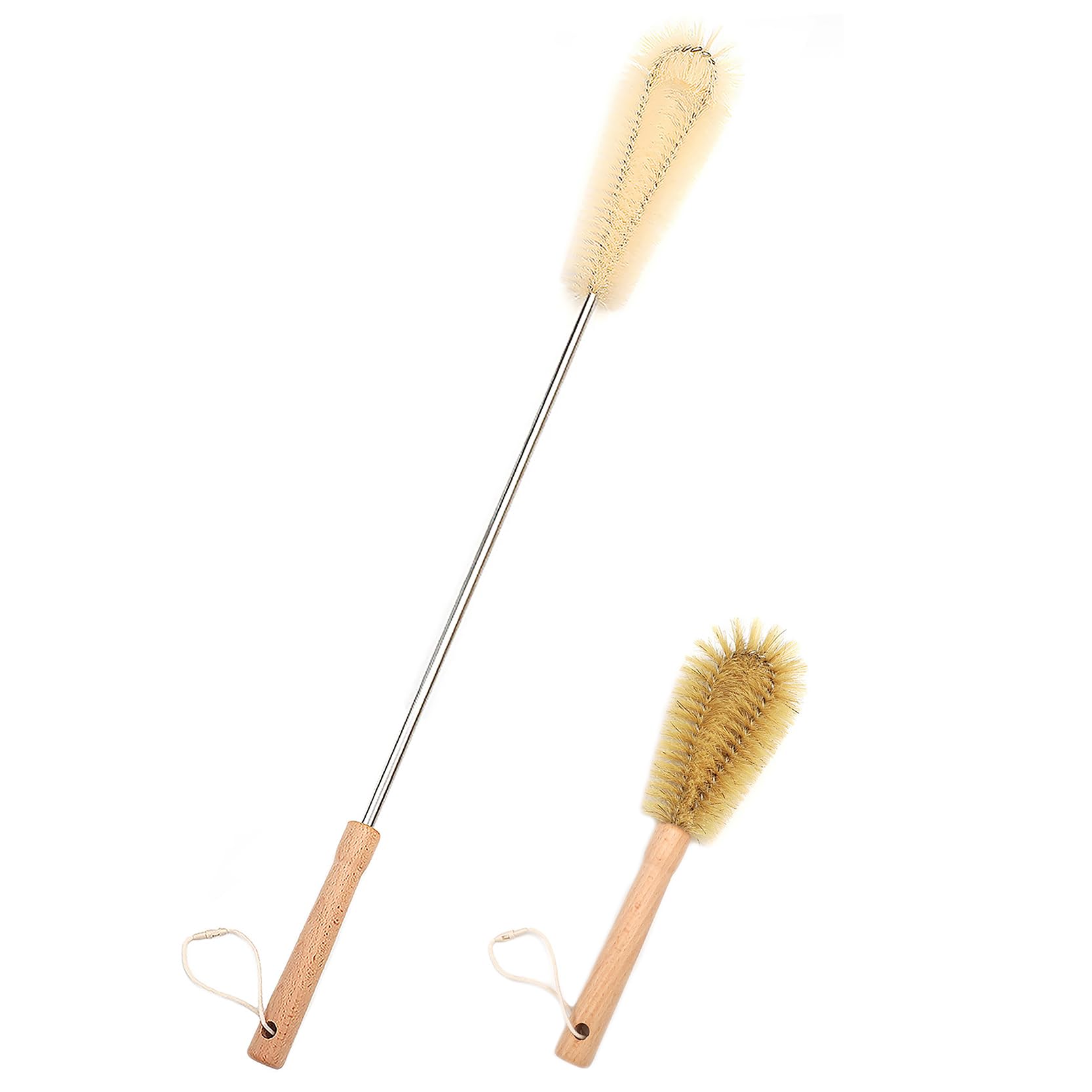 UPTALY 1 pcs 61cm/24'' Extra Long Nylon Bottle Brush, 1 pcs 26cm/10'' Bristle Dish Brush, Wood Handle, with 9 mm Stainless Steel Pole, for Tall Bottle, Big Vessels, Water Jag, Cup, Jar, Pan