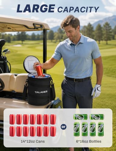 Image of 14-Can Insulated Golf Cart Cooler Bag Keeps Beverages Cold | Large Golf Cooler Sleeve with Adjustable Shoulder Strap & Collapsible Design, Ideal Gift for Golfers