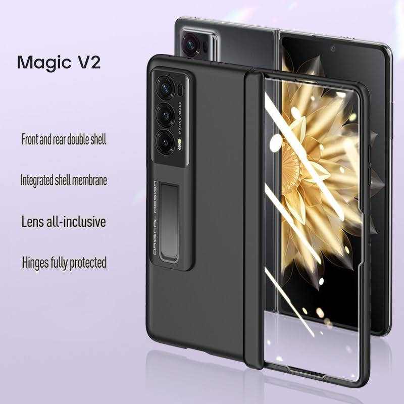 Foluu Honor Magic V2 2023 Leather Case - Ultra Slim PU Leather Hard PC Back Bumper, Plating Frame, Built In Front Screen Protector, Durable Protective Shell - View #7