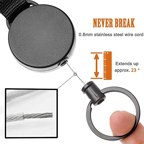 Image of MNGARISTA 4 Pack Retractable Keychain, Multitool Carabiner Badge Holder, Retraction, Heavy Duty Badge Reel, Retractable Key Chain with Steel Cable Key Ring, Black | Built-in Bottle Opener & Hexagon Wrench,Steel Cable,Black,4PK
