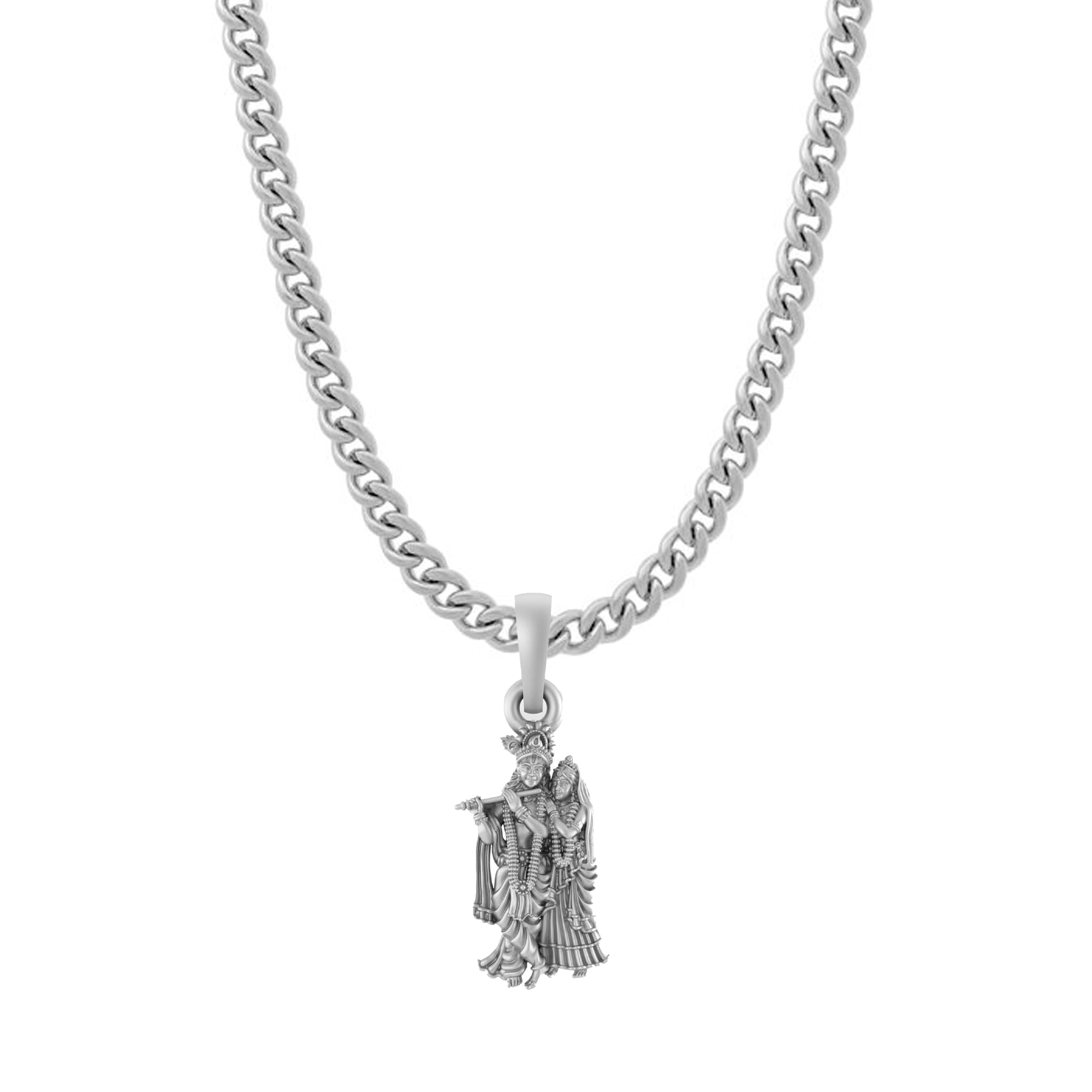 Sterling Silver (92.5% purity) God Radha Krishna Chain Pendant (Pendant with Curb Chain-22 inches) for Men & Women Pure Silver Lord Radha kishan Chain Locket for Good Health & Wealth - MPSC7227-image-33