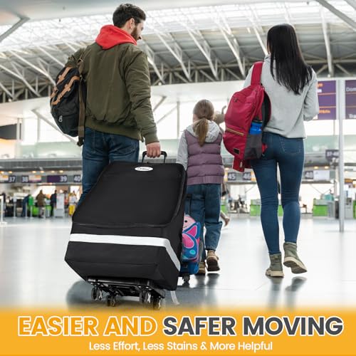 Image of Orzbow Car Seat Carrier for Airport, Folding Car Seat Travel Bag & Cart with 4 Wheels and High Load-Bearing, Padded Gate Check Bag Fits Most Infant Car Seats & Carriers, Easy to Use, Black