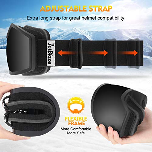 JetBlaze Ski Goggles, Dual Layers Lens Anti-Fog UV Protection Spherical Snowboard Goggles for Men Women Youth Adult (Black)