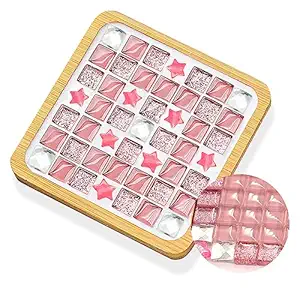 HASTHIP Glass Mosaic Tiles, Mosaic Kit with Wooden Coaster, Glitter Crystal Stained Mini Ceramic Tiles for Crafts, Mosaic Kits for Adults, DIY Coasters Kit, Pink