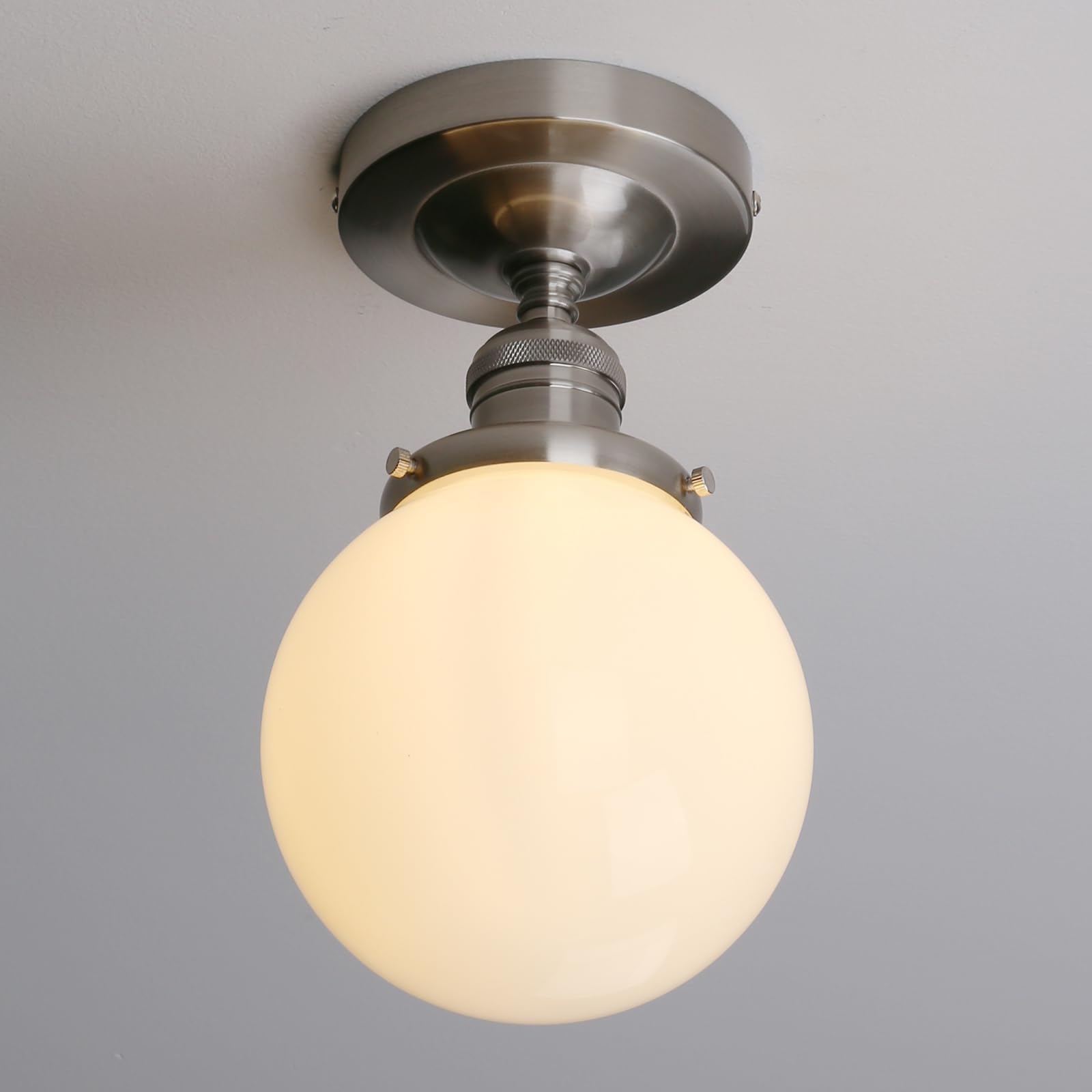 JIMUBEAM Industrial Close to Ceiling Light Fixture, Milk White Globe Glass Pendant Lampshade, Semi Flush Mount Ceiling Light for Porch, Hallway, Entryway, Kitchen, Bedroom, Hotel