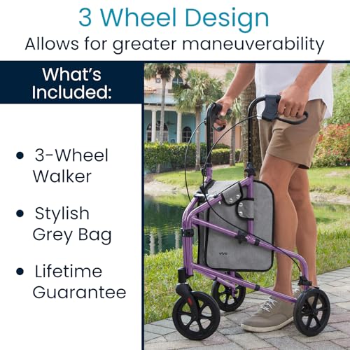 Image of Vive Mobility 3 Wheel Walker for Seniors - Foldable Narrow Rollator Walker