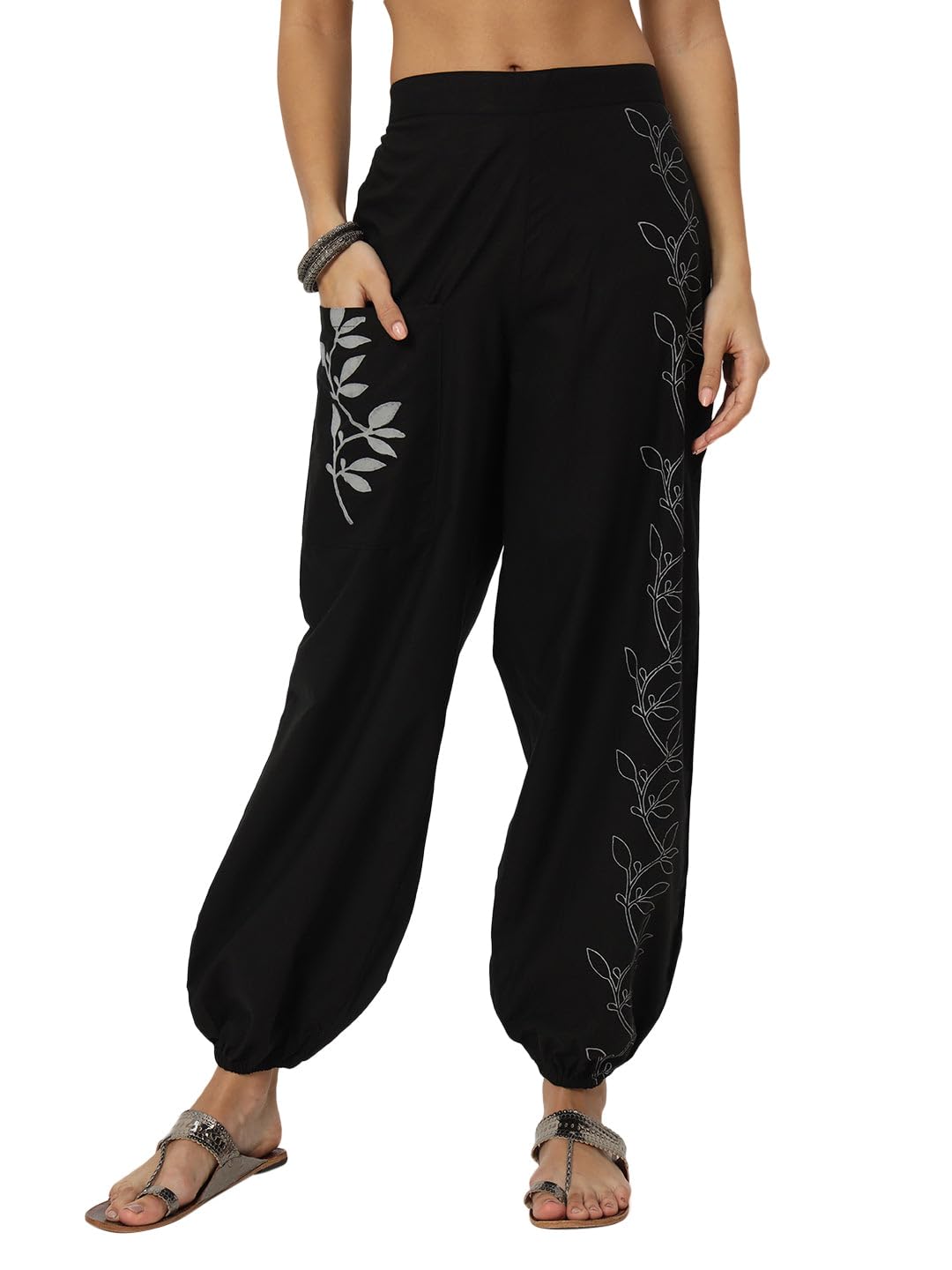 9rasa Women's Cotton Placement Print Pocket Salwar Joggers Trousers for Casual Evening FusionWear-picture-19
