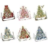 Lebartm 6 tarjetas de felicitación plegables 3D con pintura de diamantes plegables con sobres blancos, juego de tarjetas de felicitación de bendición para festivales, vacaciones, árbol de Navidad 02