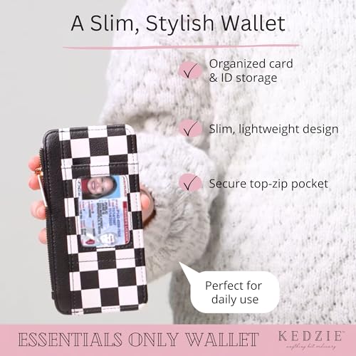 Image of KEDZIE Essentials Only Women's Zippered Wallet in Vegan Leather Small Card Holder Wallet Exterior ID Window - Later Skater