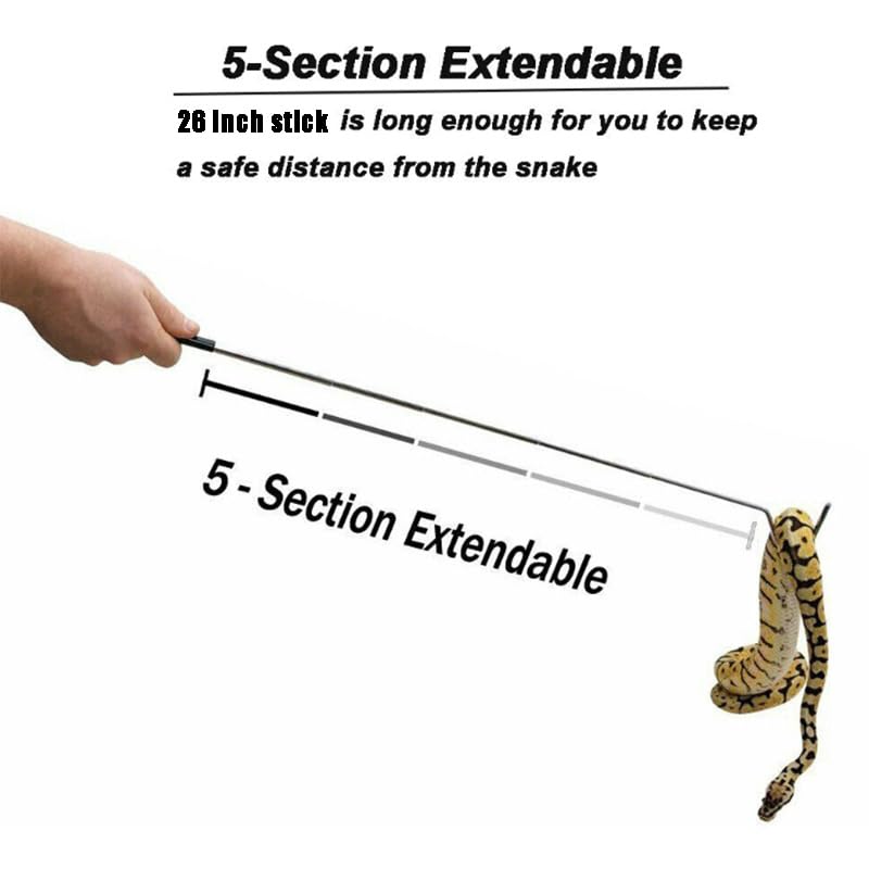 Image of 1 Pack Extensible Snake Hook - 26 Inch Stainless Steel Reptile Hook with Non Slip Rubber Handle - Pet Snake Accessories Pick-Up Handling Tool - Pool Skimmer Basket Hook (1 Pack 26 Inch)