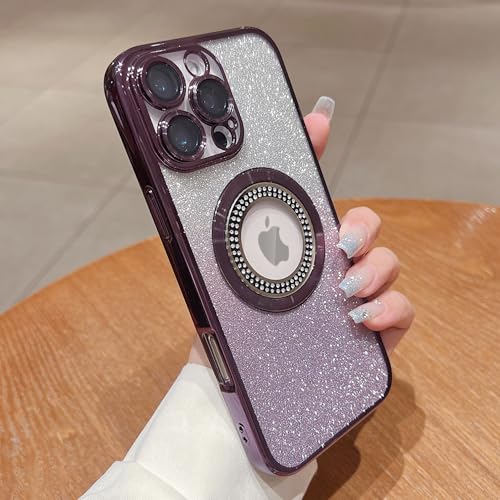 Image of Misscase for iPhone 16 Pro Magnetic Glitter Case Compatible with MagSafe,Full Protection Slim Shockproof Anti-Scratch Case with Camera Lens Protector Logo View Dust-Proof Net for Women Purple