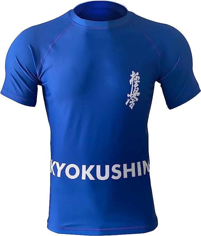 Kyokushin Rash Guard Short Sleeve Men's Compression Shirt BJJ Blue Athletic Jiu Jitsu Sports