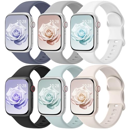 Image of 6 Pack Silicone Sport Bands Compatible with Apple Watch Bands for Women Men | Soft Wristband 40mm 38mm 41mm 44mm 45mm 46mm 42mm 49mm, Replacement Strap for iWatch Series 11 10 9 8 7 6 5 4 3 2 1 SE Ultra