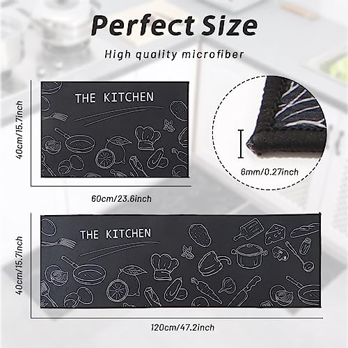 Kitchen Rugs 2 Pieces, Black, 40x60+40x120cm, Modern Geometric, Water Resistant, Non-Slip, Machine Washable, Kitchen, Entryway, Doorway, Hallway, Office, High Traffic Areas - Image 3